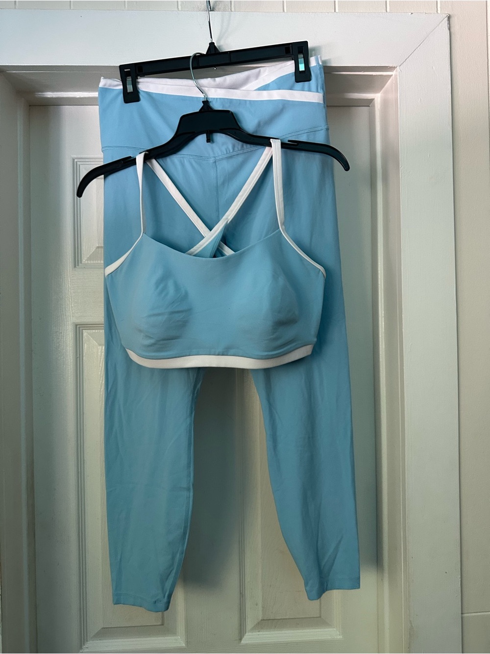 all in motion Sky Blue Sports Bralette and Leggings Set with White Trim